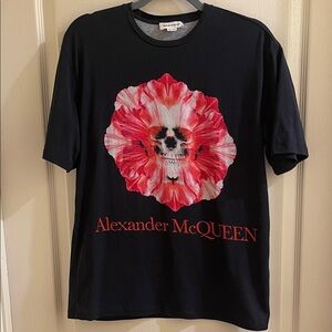 Authentic Alexander McQueen Black Tee with Red Skull Flower